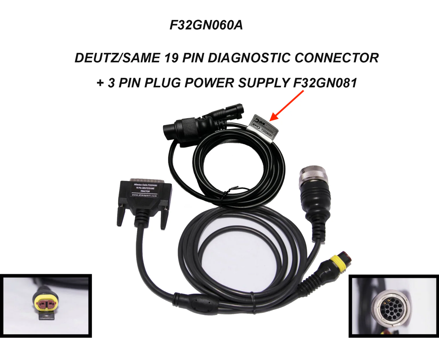 F32GN060A - Cablaggio per connettore 19 poli DEUTZ-SAME incluso alimentazione esterna 3 pin F32GN081